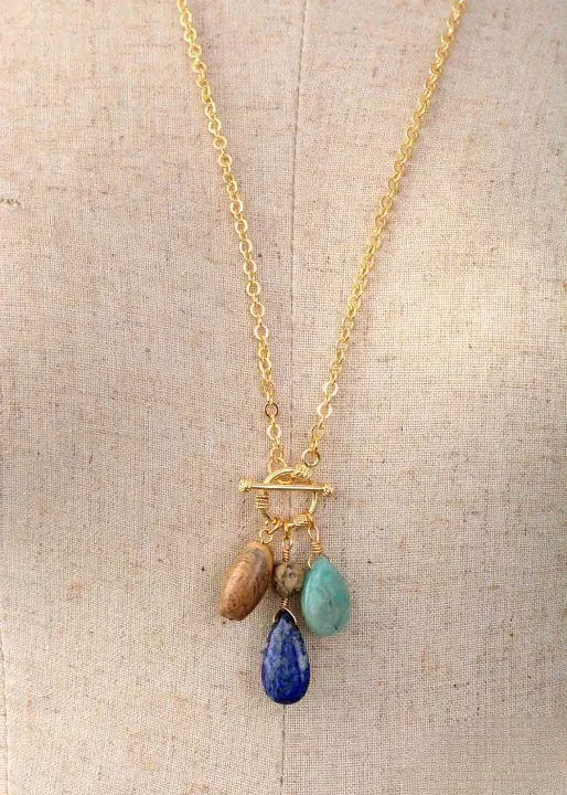 Gold Boho Necklace - Amazonite and Lapis Pendant sold by Boho Mood product image thumbnail 4