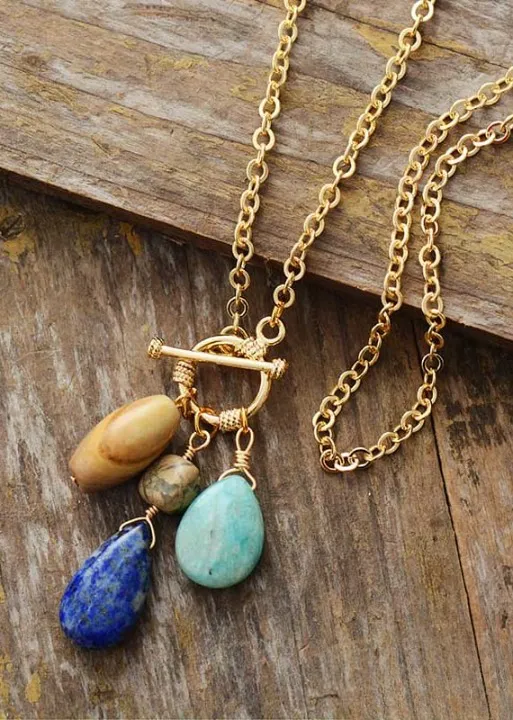 Gold Boho Necklace - Amazonite and Lapis Pendant sold by Boho Mood product image thumbnail 3