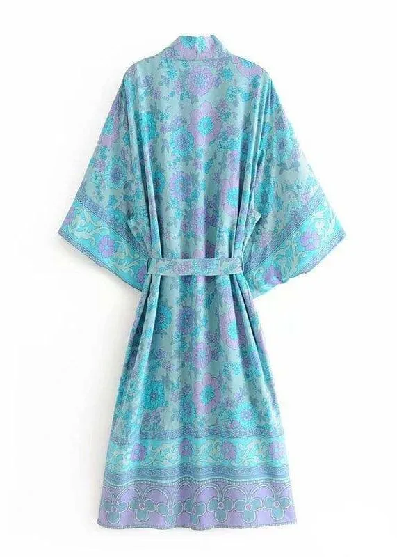Long Boho Kimono for women Blue Floral sold by Boho Mood product image thumbnail 2