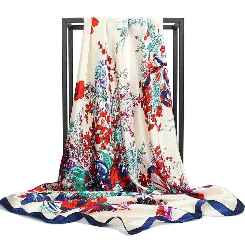 Fashionable Boho white Scarf culorful floral print sold by Boho Mood