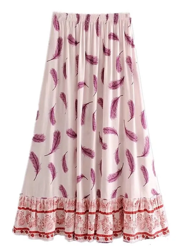 White boho maxi skirt with pink feathers sold by Boho Mood product image thumbnail 2