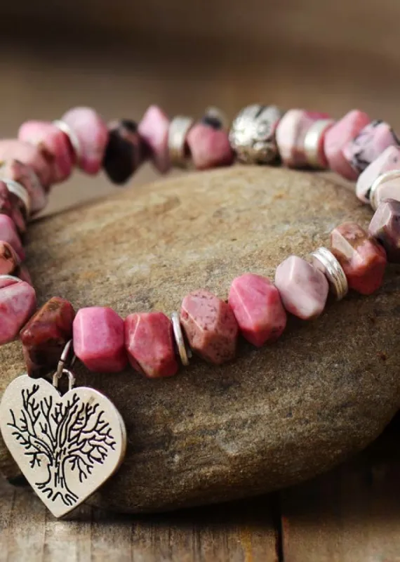 Stretchy Boho Bracelet - Natural Rhodonite sold by Boho Mood