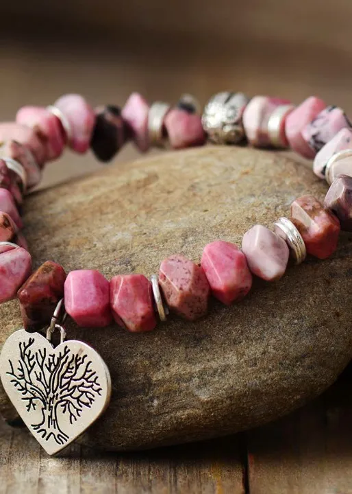 Stretchy Boho Bracelet - Natural Rhodonite sold by Boho Mood