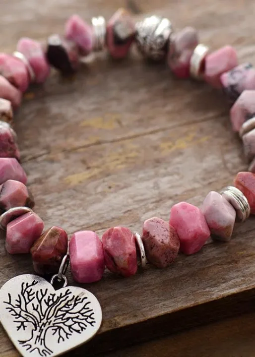 Stretchy Boho Bracelet - Natural Rhodonite sold by Boho Mood product image thumbnail 2