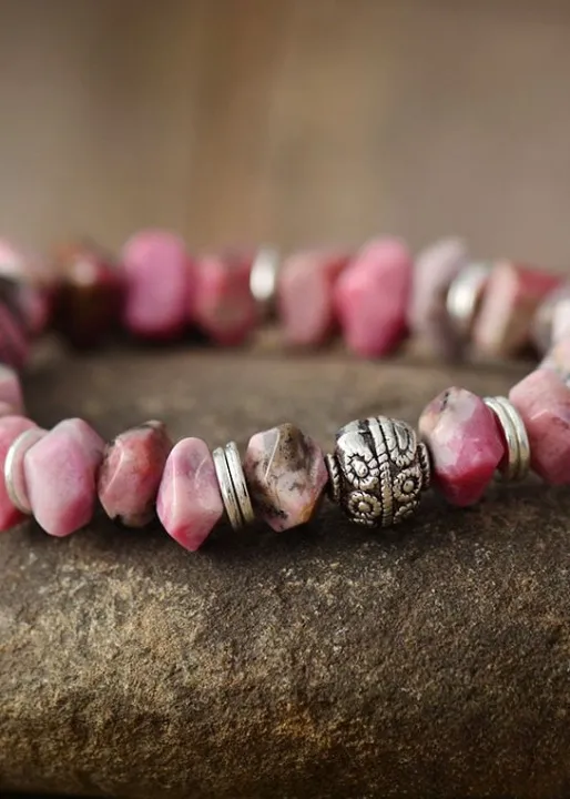 Stretchy Boho Bracelet - Natural Rhodonite sold by Boho Mood product image thumbnail 3