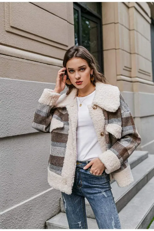 Boho Wool Plaid Jacket in Brown sold by Boho Mood