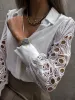 White Boho chic Blouse with embroidered puffed sleeves sold by Boho Mood