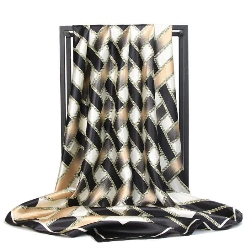 Boho Black vintage Scarf with white and gold print sold by Boho Mood