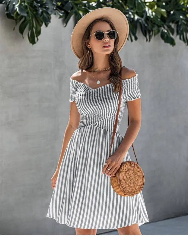 Grey Bohemian Dress with Stripes dress sold by Boho Mood