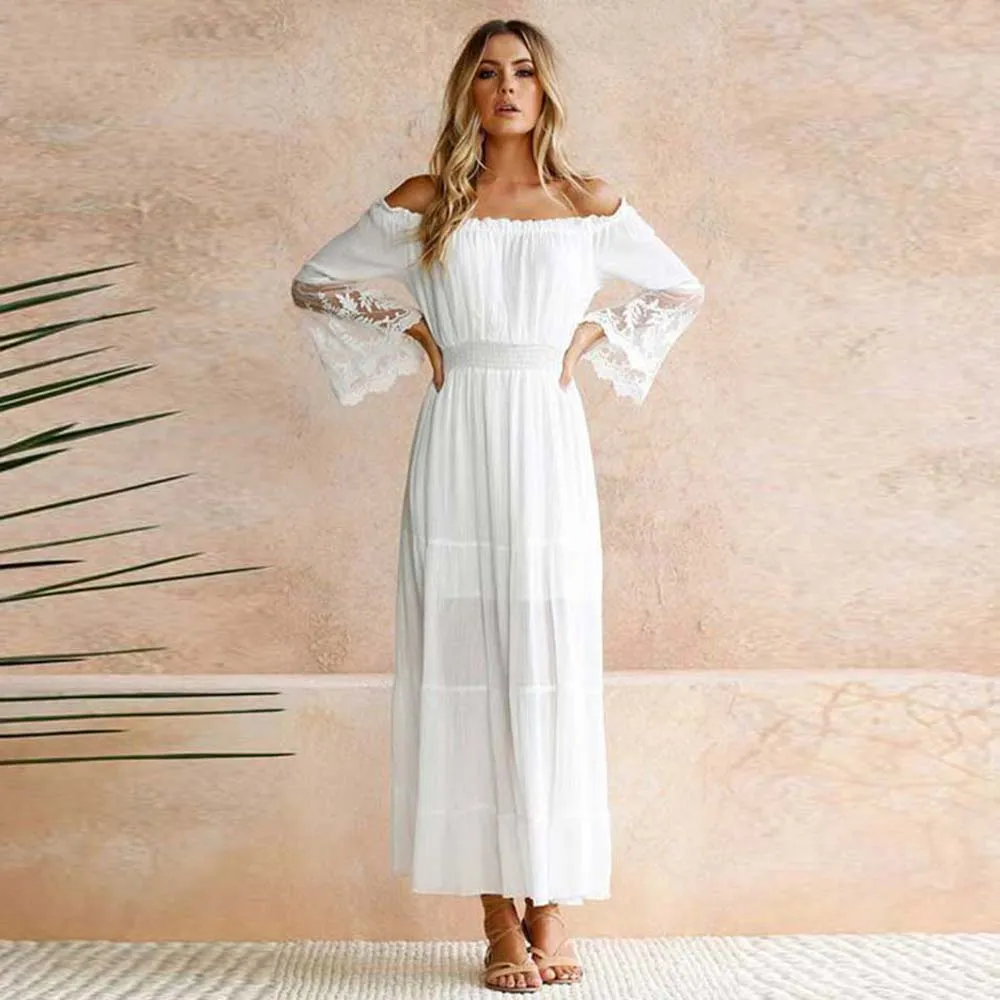 Bohemian Midi Dress in White sold by Boho Mood