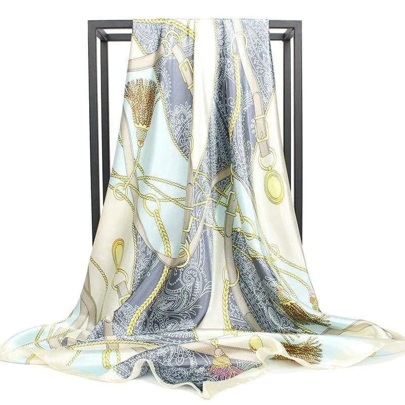 Multicolored satin Boho Scarf with chain patterns sold by Boho Mood