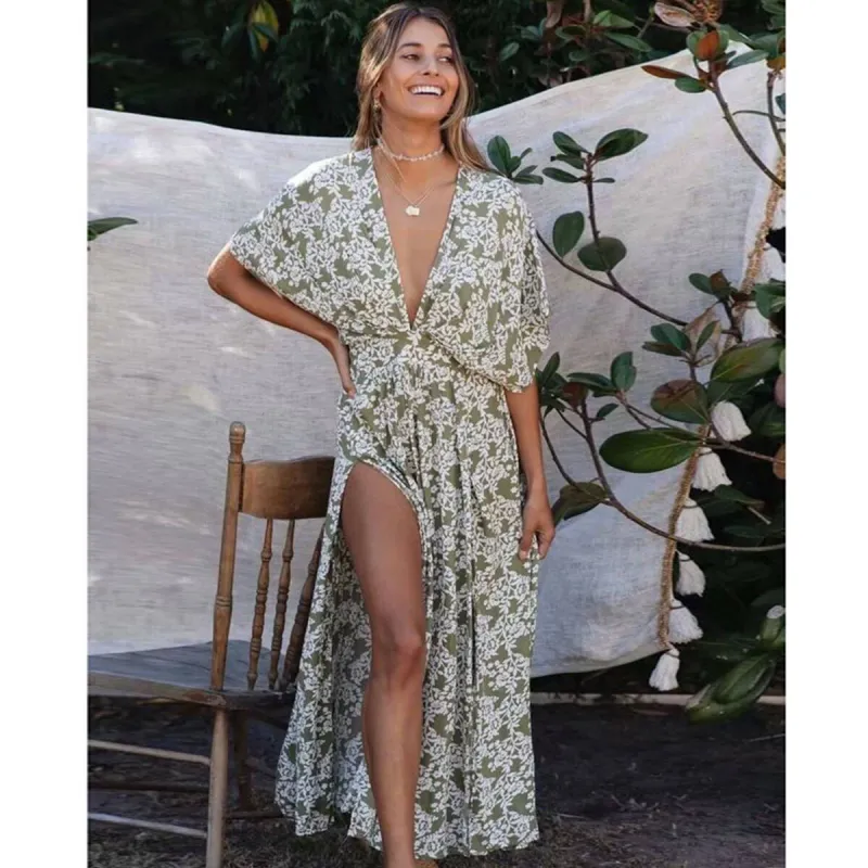 Boho Wrap Green Maxi Dress sold by Boho Mood