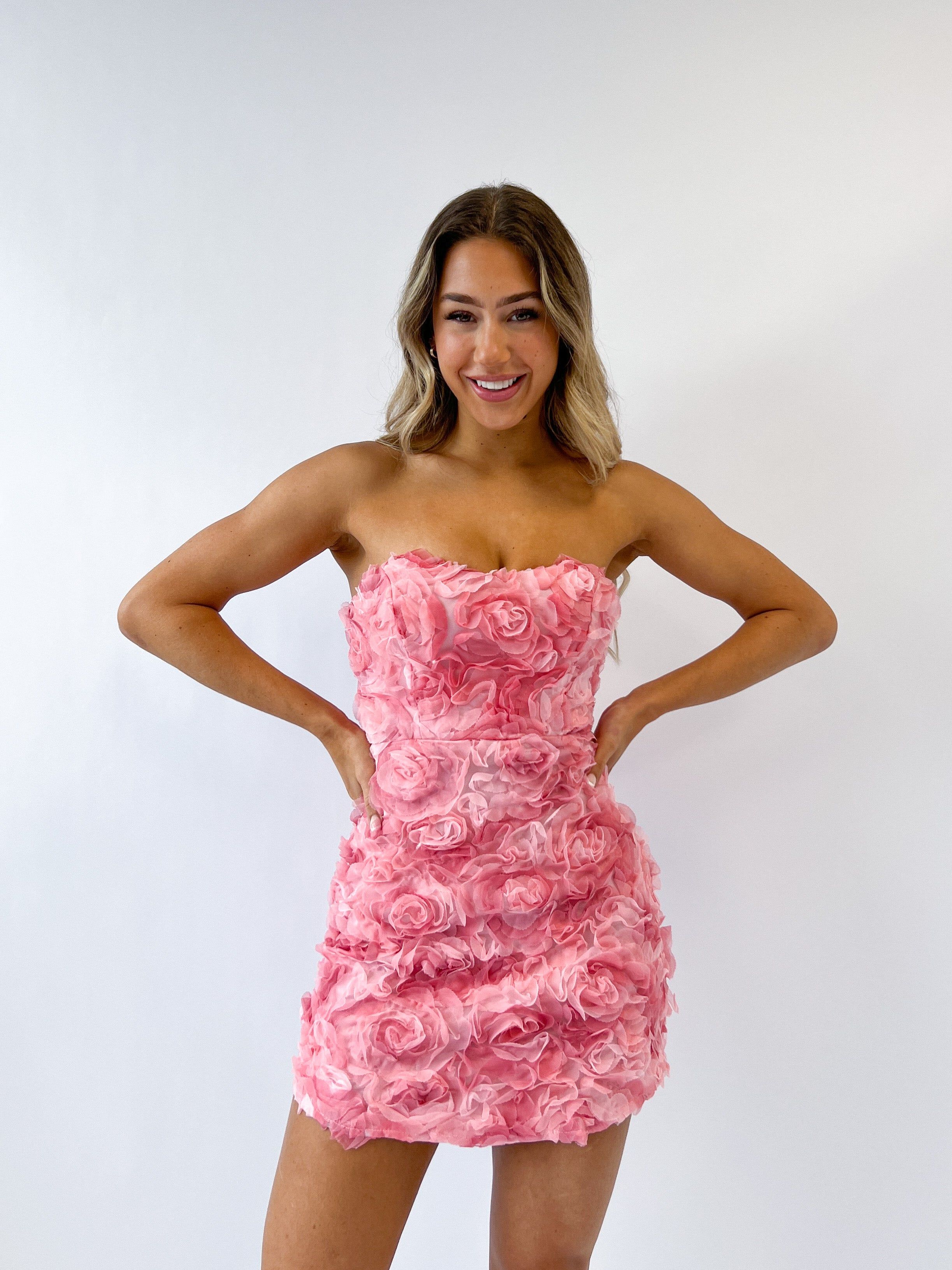 Rosette Mini Dress - Pink (PRE-ORDER) sold by Kameli Boutique product image thumbnail 4