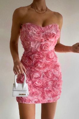 Rosette Mini Dress - Pink (PRE-ORDER) sold by Kameli Boutique