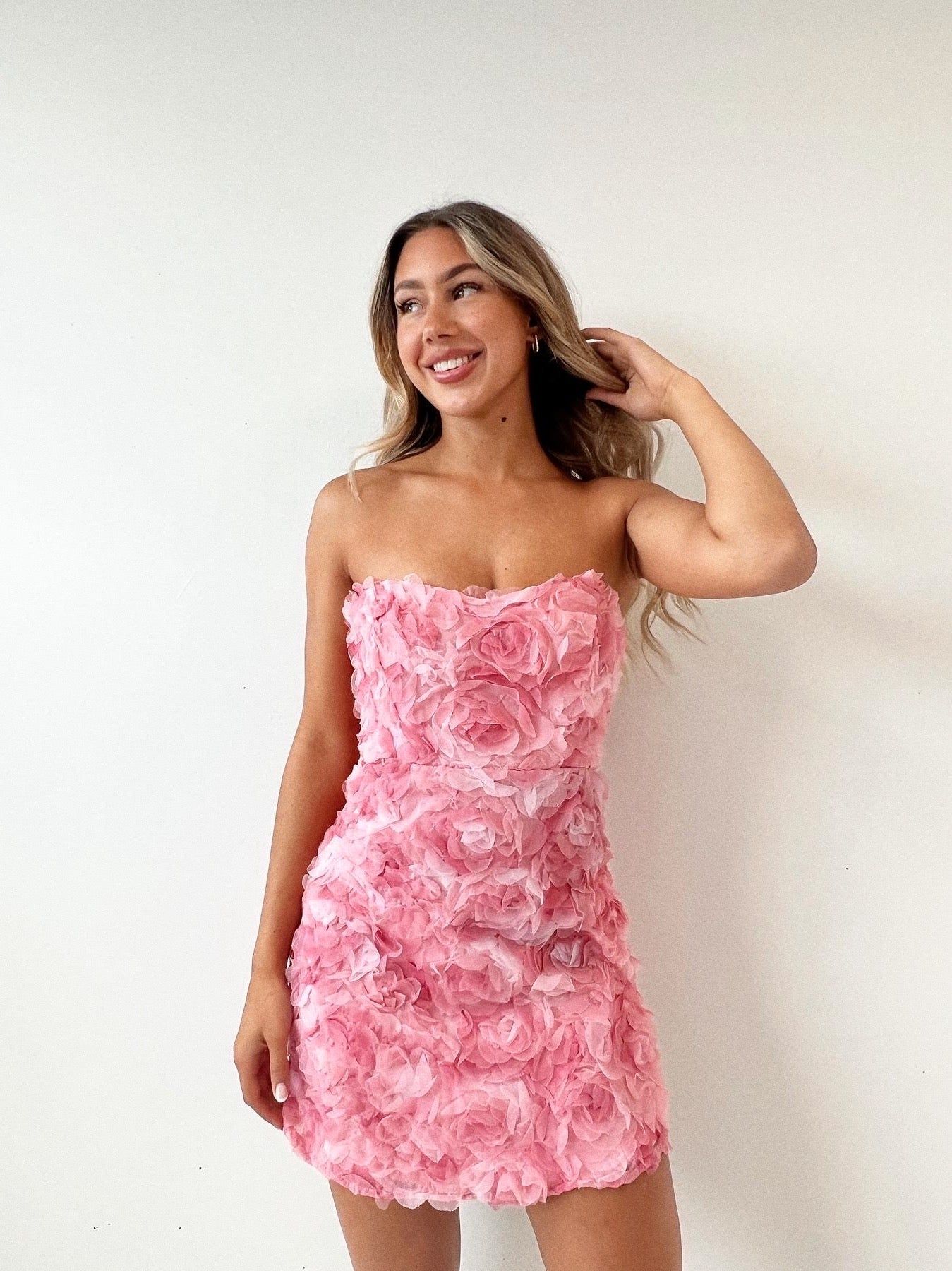 Rosette Mini Dress - Pink (PRE-ORDER) sold by Kameli Boutique product image thumbnail 3