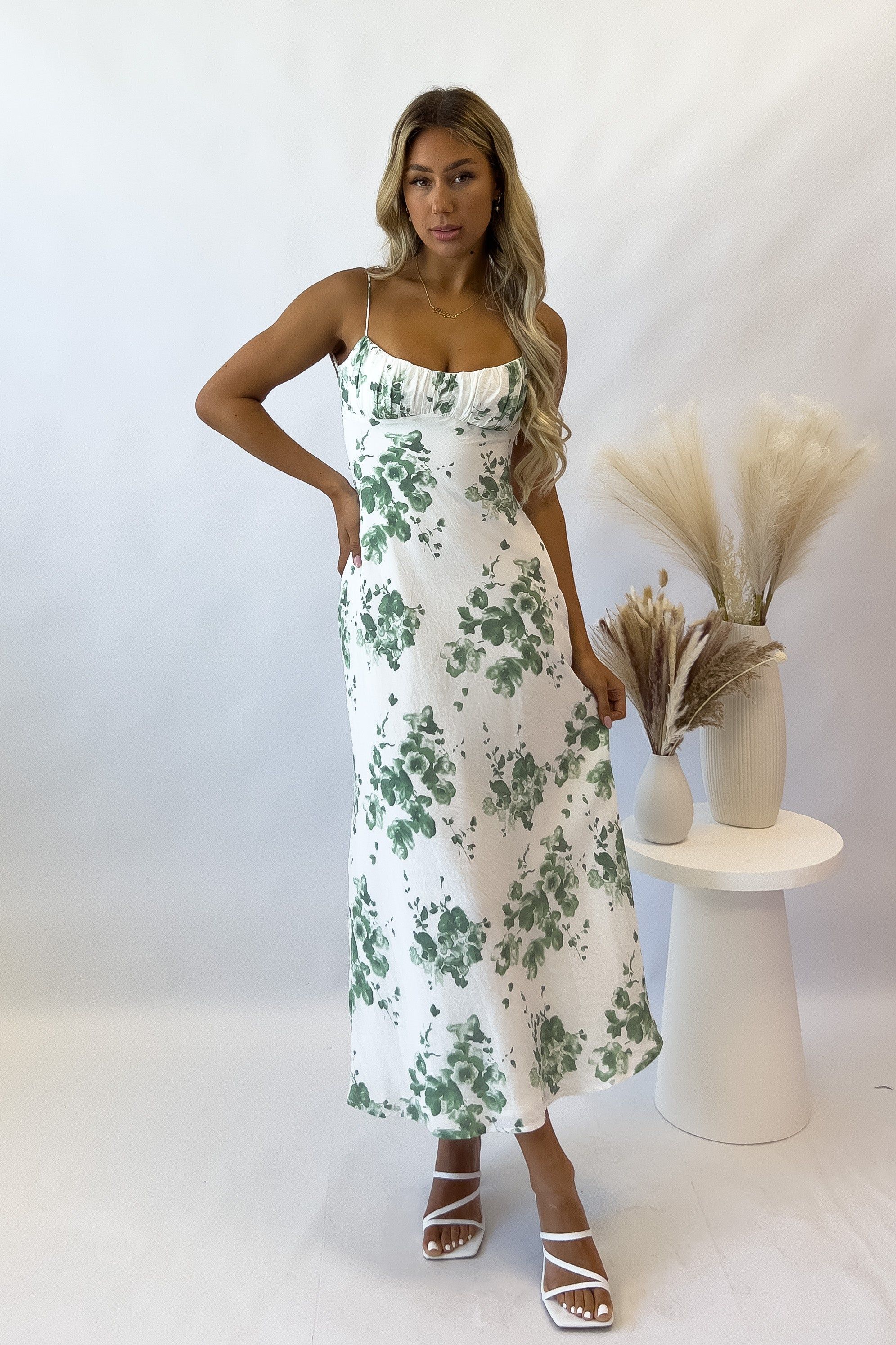 Noah Midi Dress - Green Florals sold by Kameli Boutique