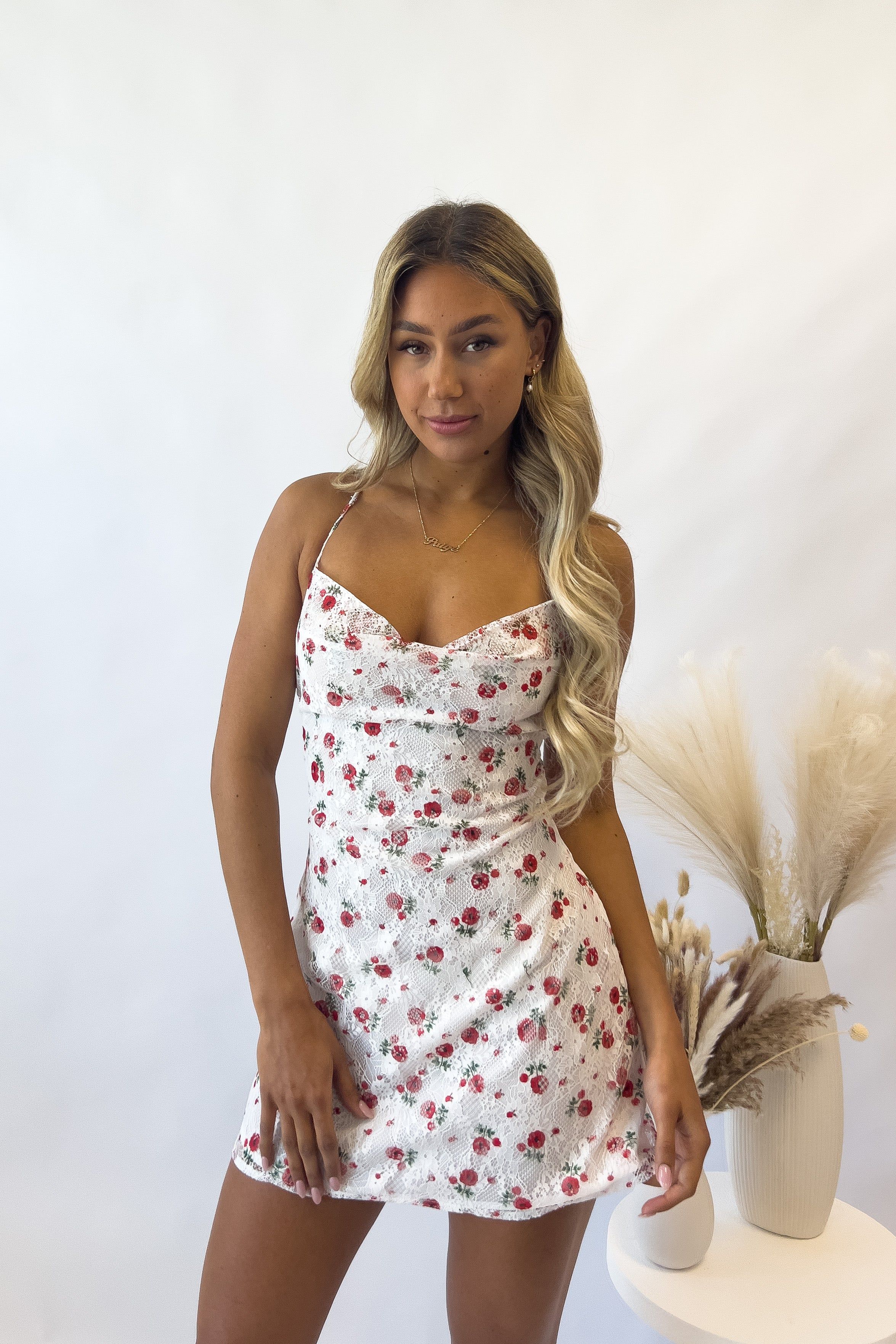 Lucia Floral Mini Dress - White sold by Kameli Boutique