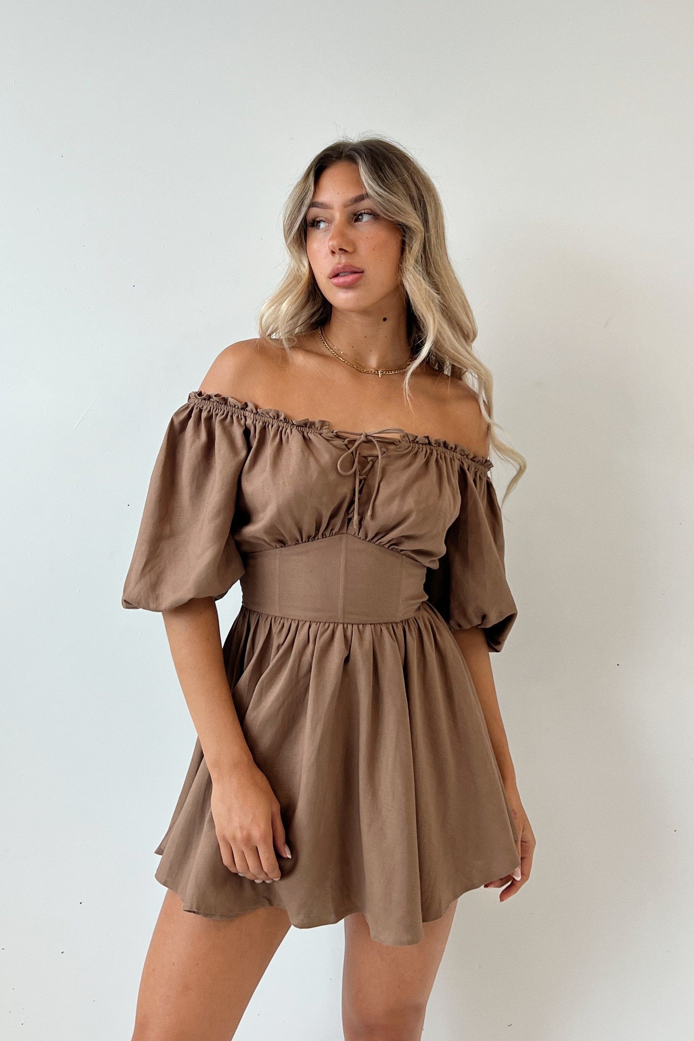 Denver Mini Dress - Brown sold by Kameli Boutique