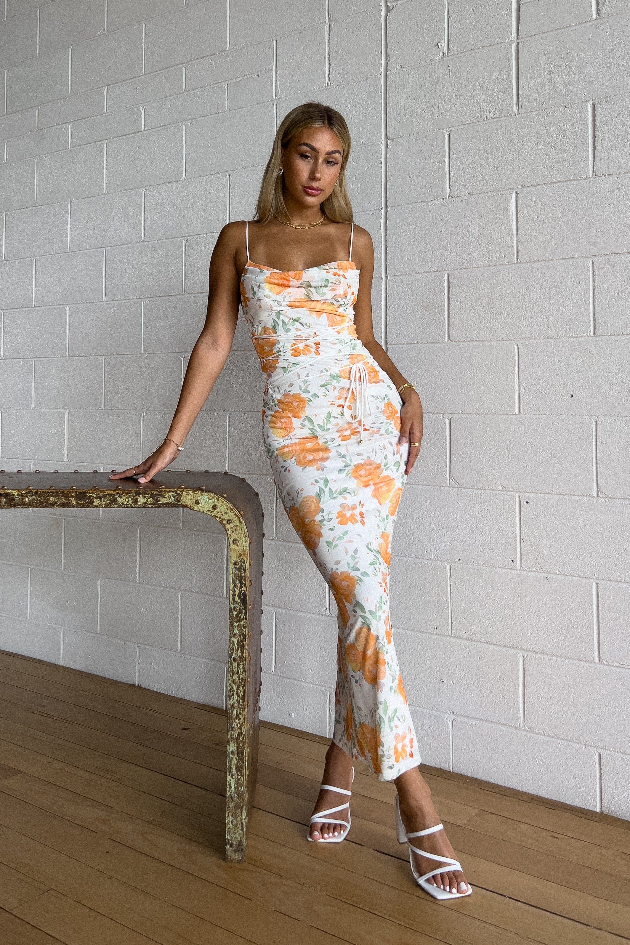 Bloom Floral Maxi Dress - White/Orange sold by Kameli Boutique product image thumbnail 2