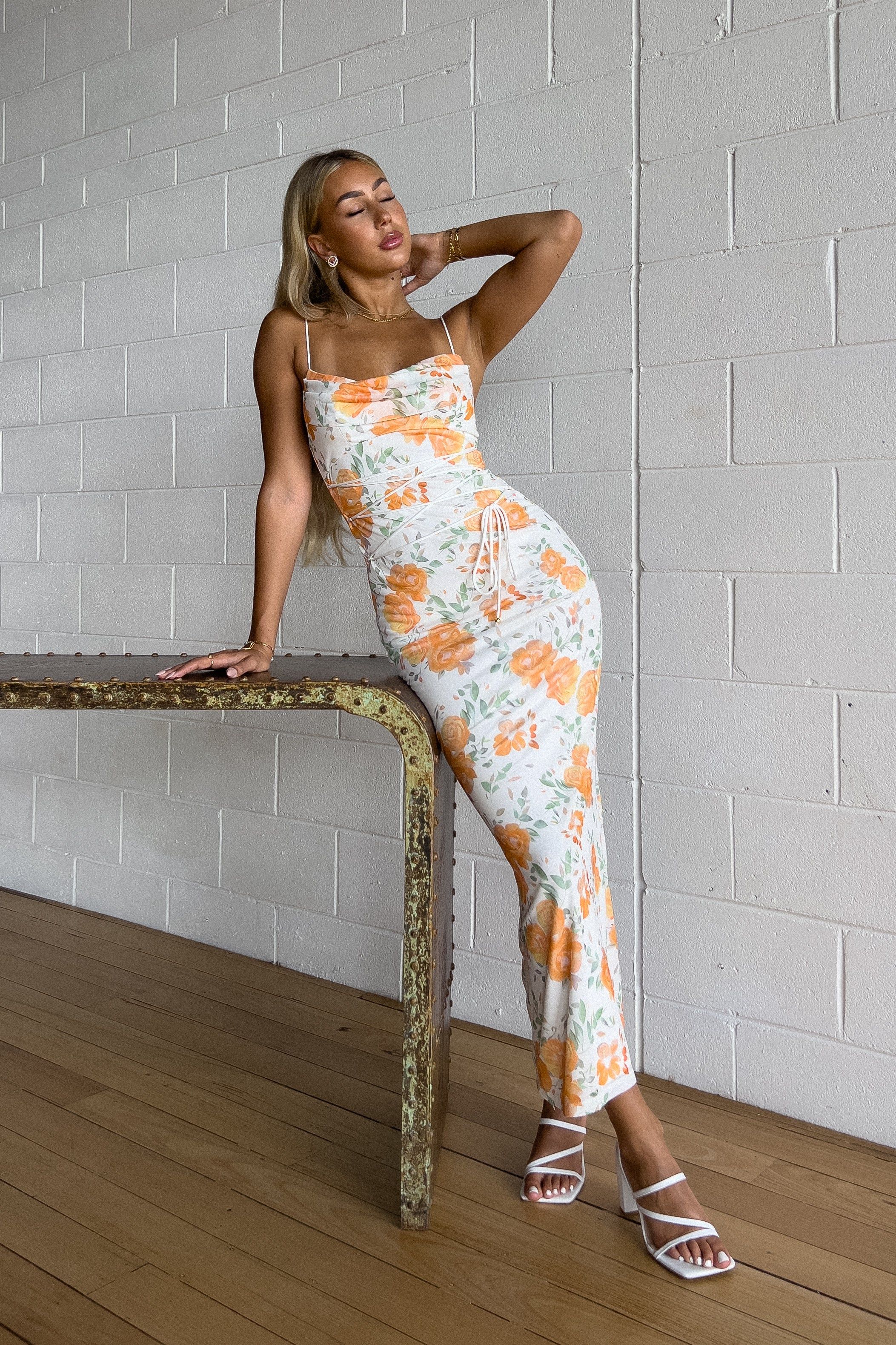 Bloom Floral Maxi Dress - White/Orange sold by Kameli Boutique product image thumbnail 4