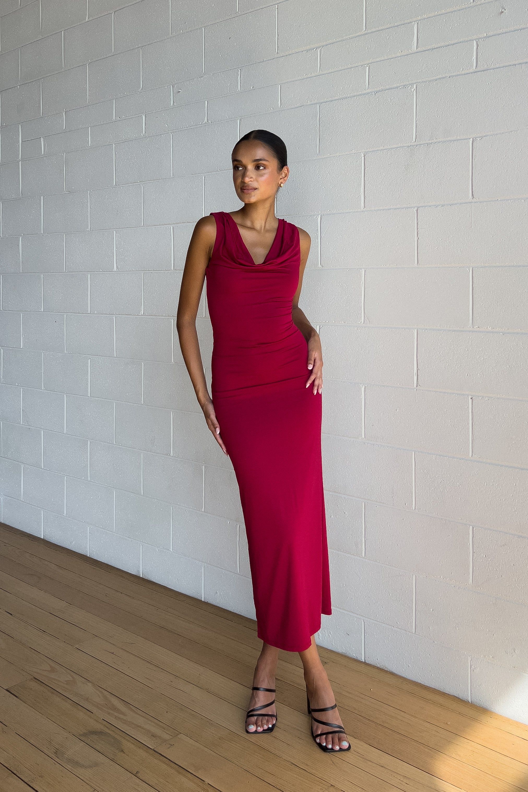 Mariah Midi Dress - Wine sold by Kameli Boutique