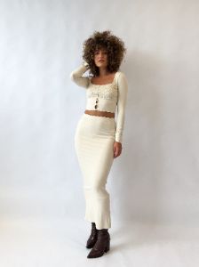 Deborah Midi Skirt - Beige sold by Kameli Boutique