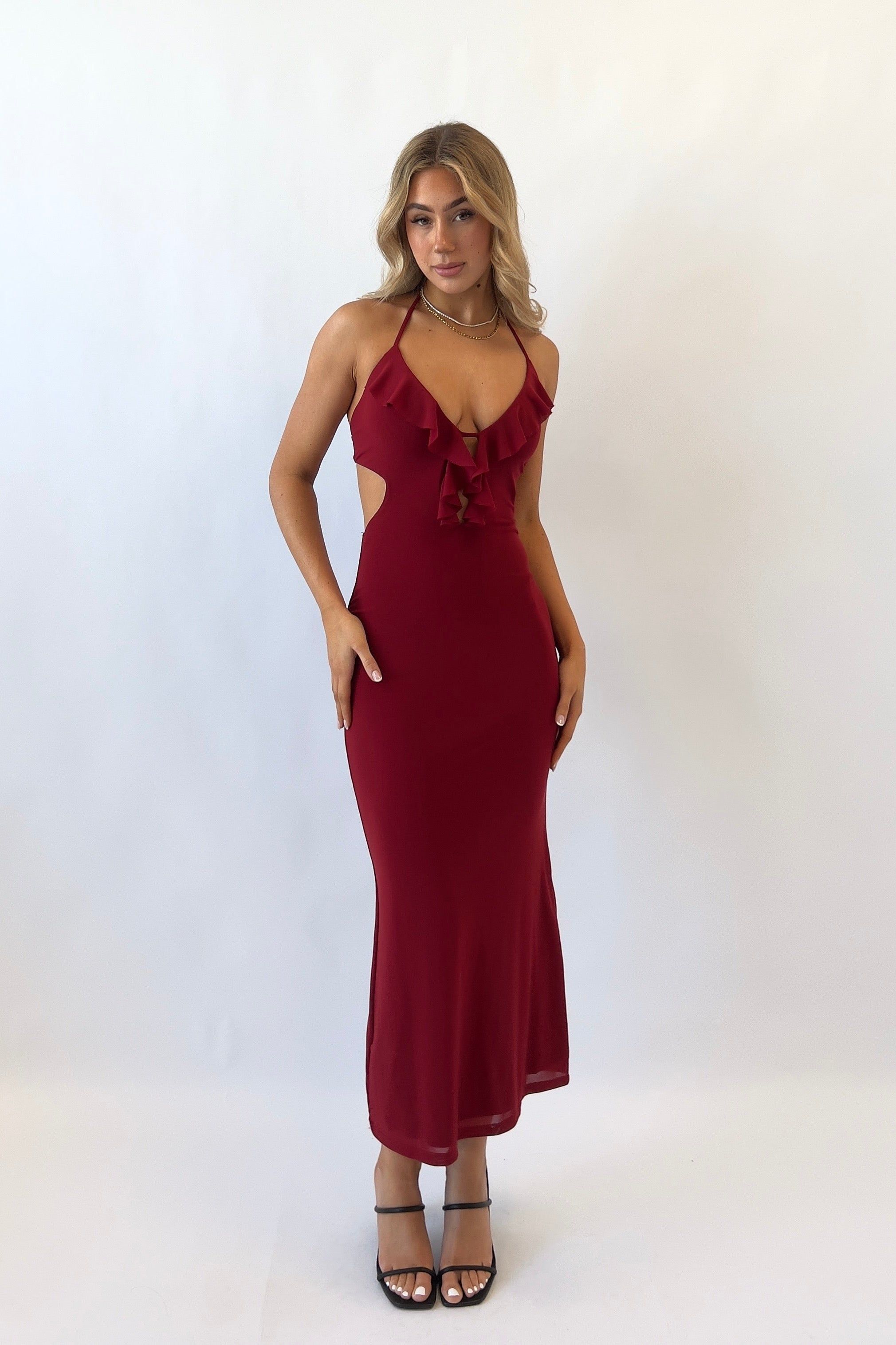 Aviva Midi Dress - Wine sold by Kameli Boutique
