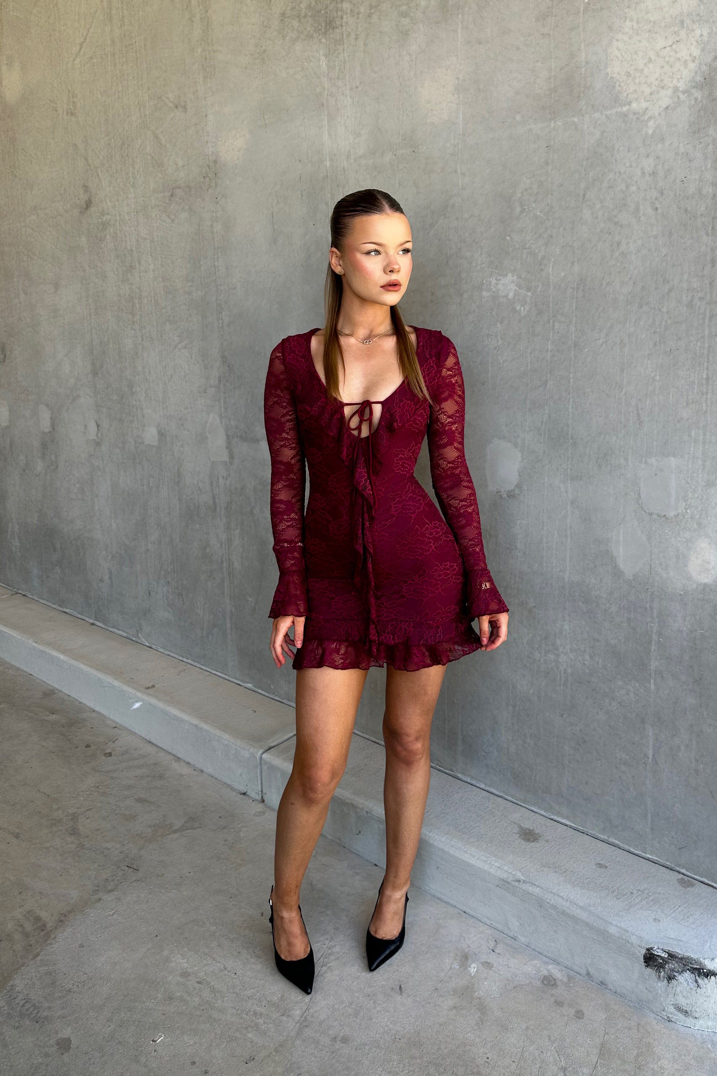 Felicia Mini Dress - Wine sold by Kameli Boutique product image thumbnail 5