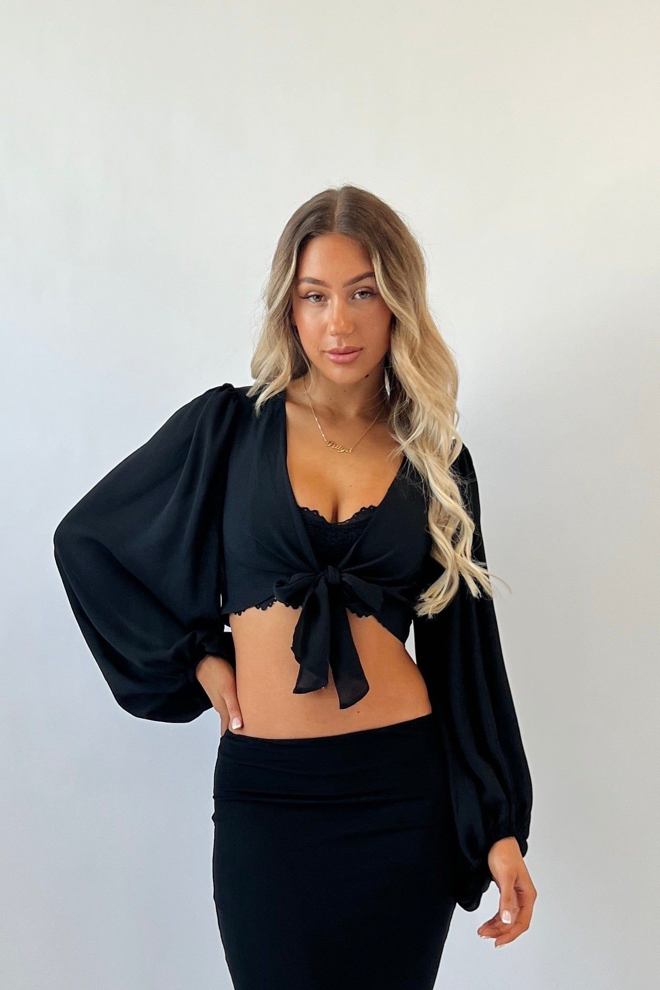 Kay Crop Blouse - Black sold by Kameli Boutique