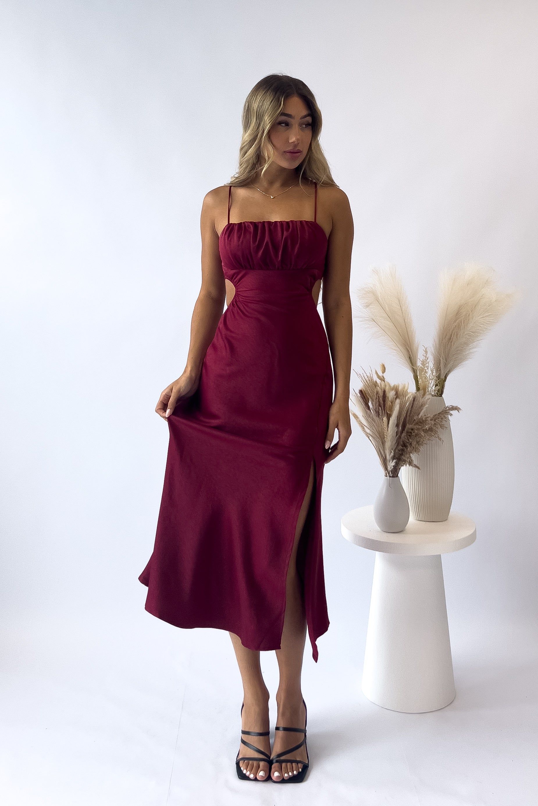 Kayte Midi Dress - Wine sold by Kameli Boutique
