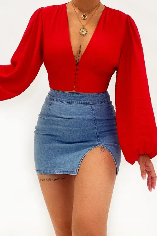 Gemma Crop Blouse - Red sold by Kameli Boutique