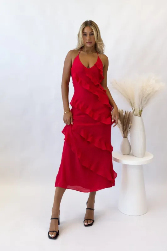 Ella Midi Dress - Red sold by Kameli Boutique