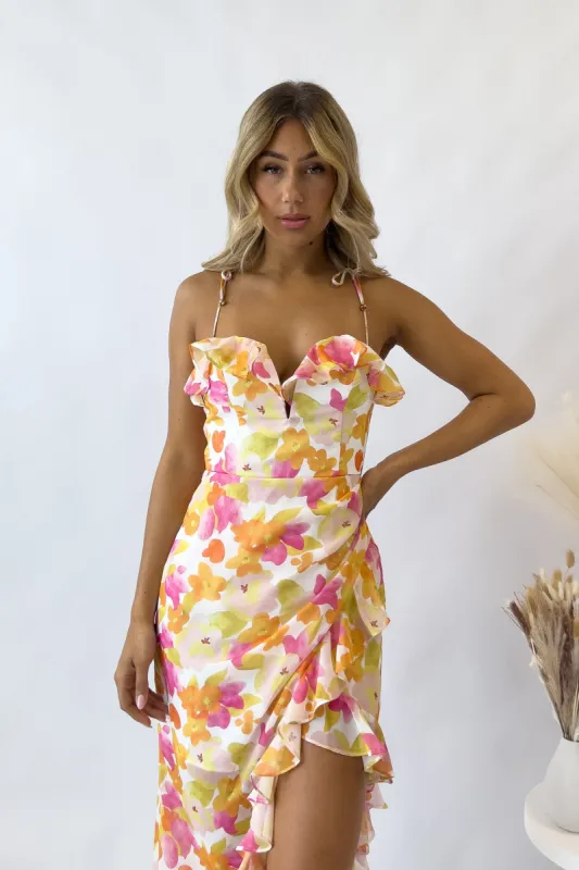 Elina Floral Midi Dress sold by Kameli Boutique