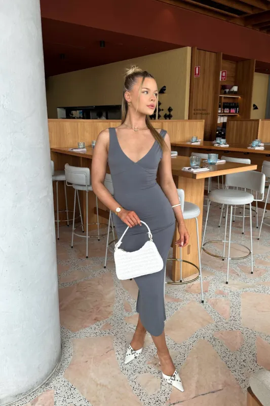 Dawn Midi Dress - Grey sold by Kameli Boutique
