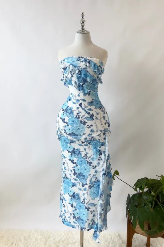 Audrina Floral Midi Dress - Blue sold by Kameli Boutique