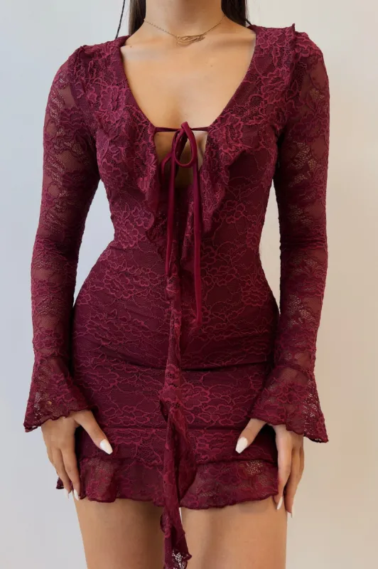 Felicia Mini Dress - Wine sold by Kameli Boutique