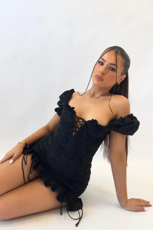 Amelia Floral Mini Dress - Black sold by Kameli Boutique