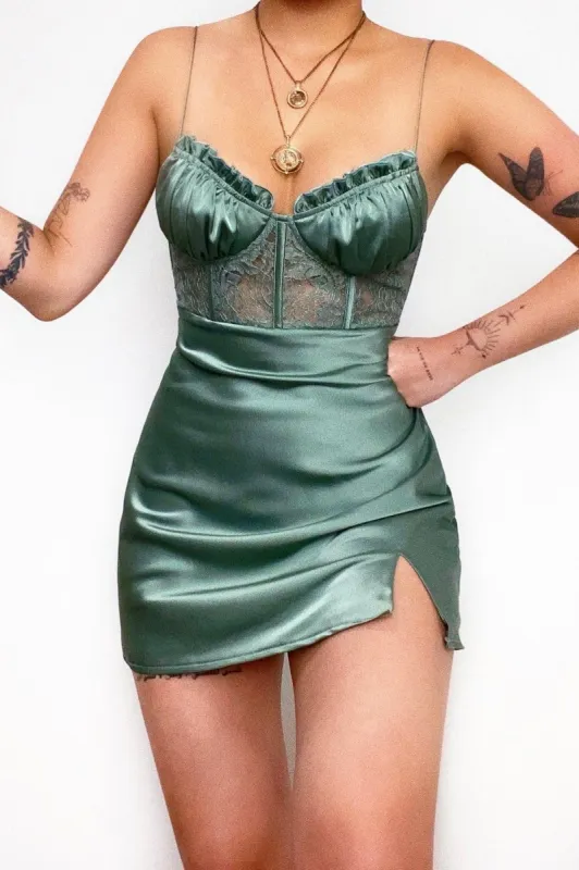 Olivia Mini Dress - Sage sold by Kameli Boutique