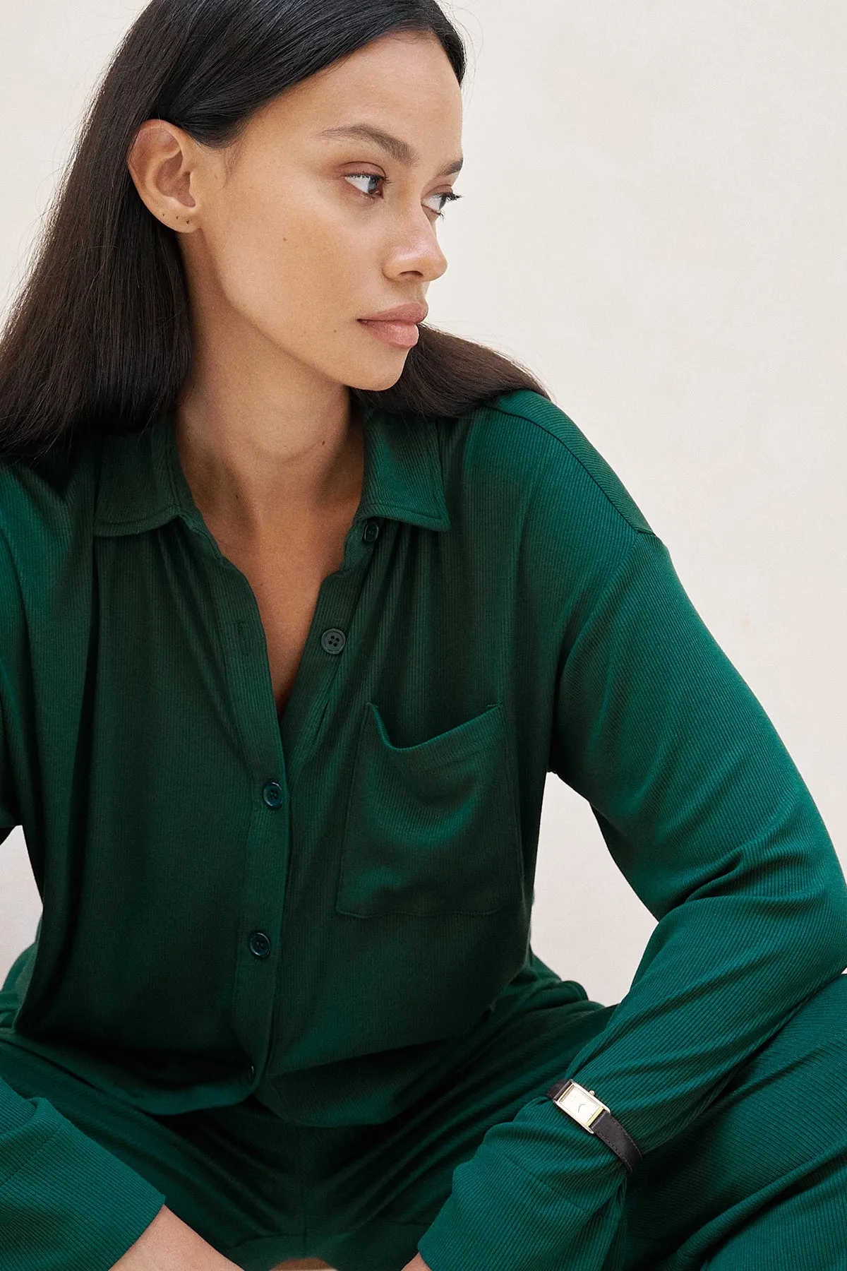 Camden Button Down - Forest Green sold by Riot Swim