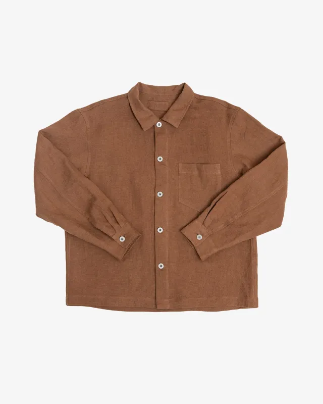 TRAVAIL SHIRT - CORSICA BROWN WELTERWEIGHT LINEN sold by James Coward