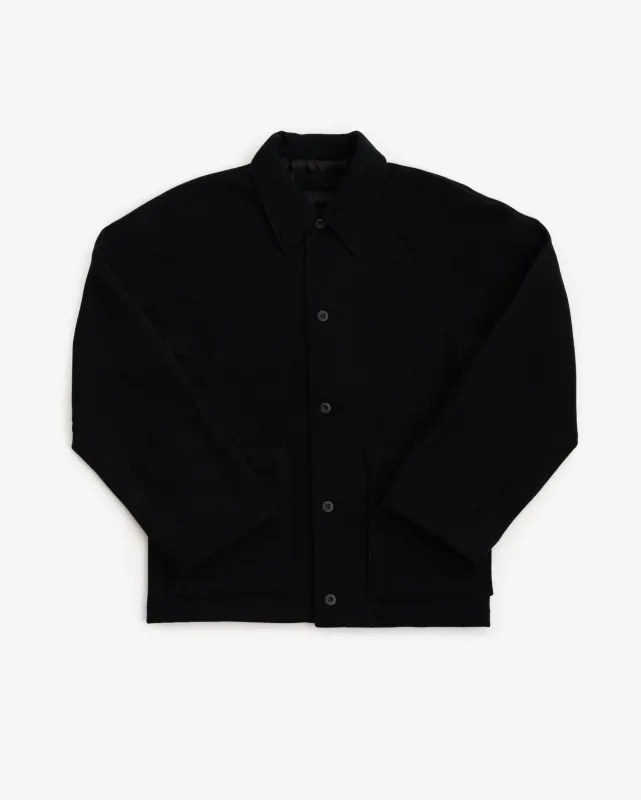 RAMBLER COAT - BLACK WOOL FLANNEL sold by James Coward