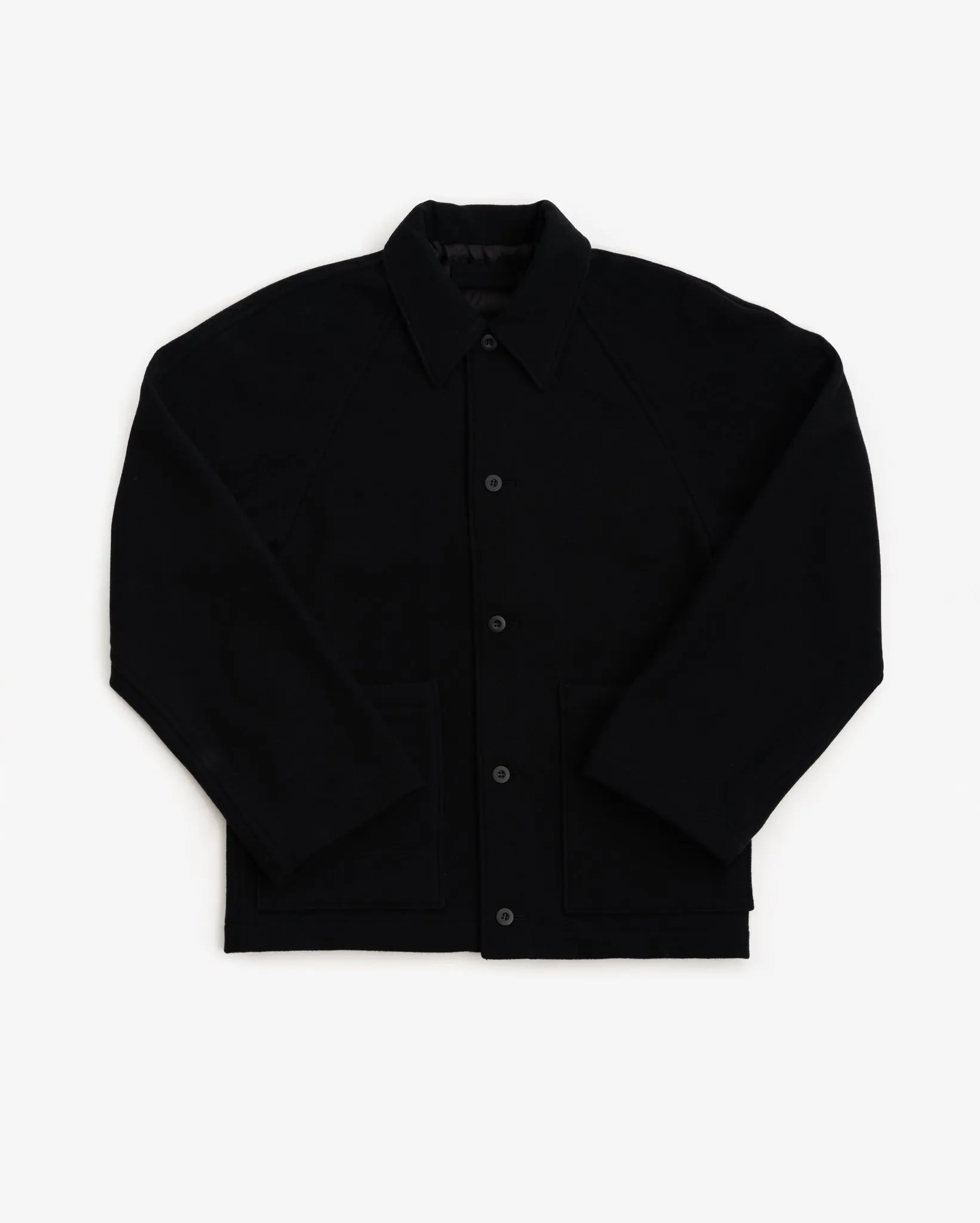 RAMBLER COAT - BLACK WOOL FLANNEL sold by James Coward