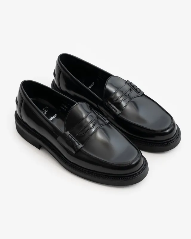 PEACEFUL BEEF ROLL LOAFER - BLACK BOOKBINDER LEATHER sold by James Coward
