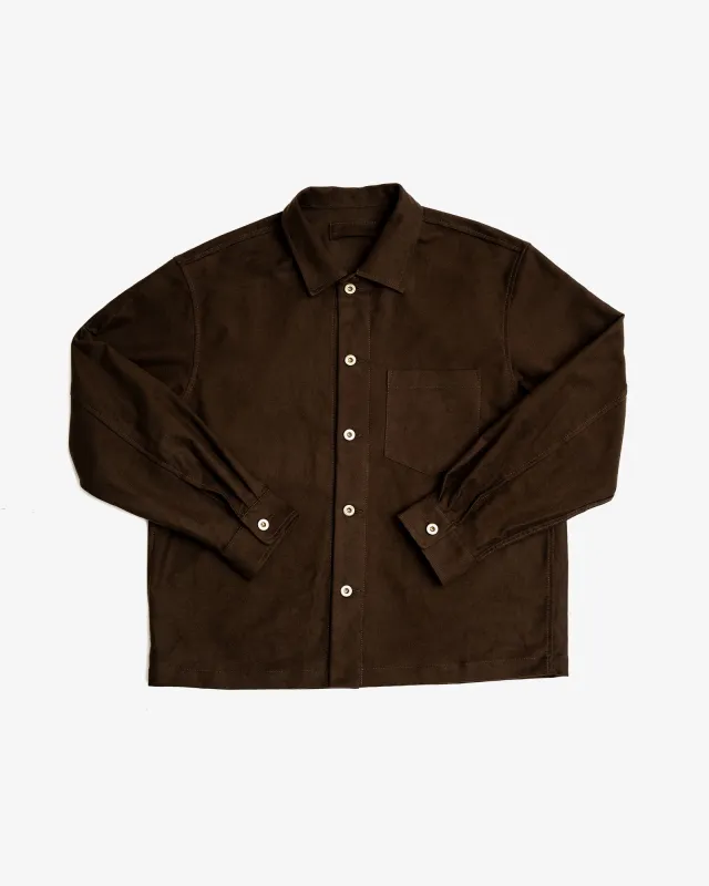TRAVAIL SHIRT - DARK BROWN COTTON MOLESKIN sold by James Coward