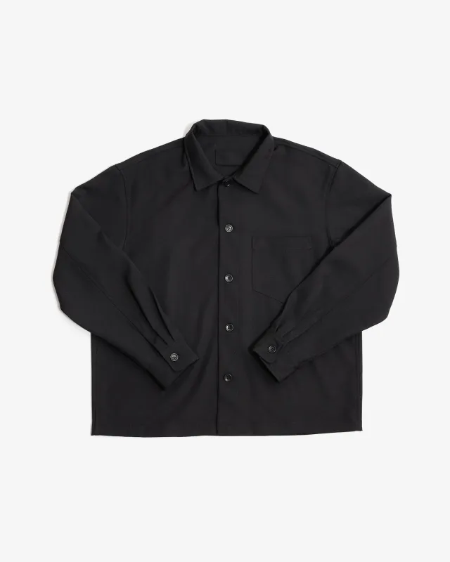 TRAVAIL SHIRT - BLACK MEDIUMWEIGHT WOOL GABARDINE made by James Coward