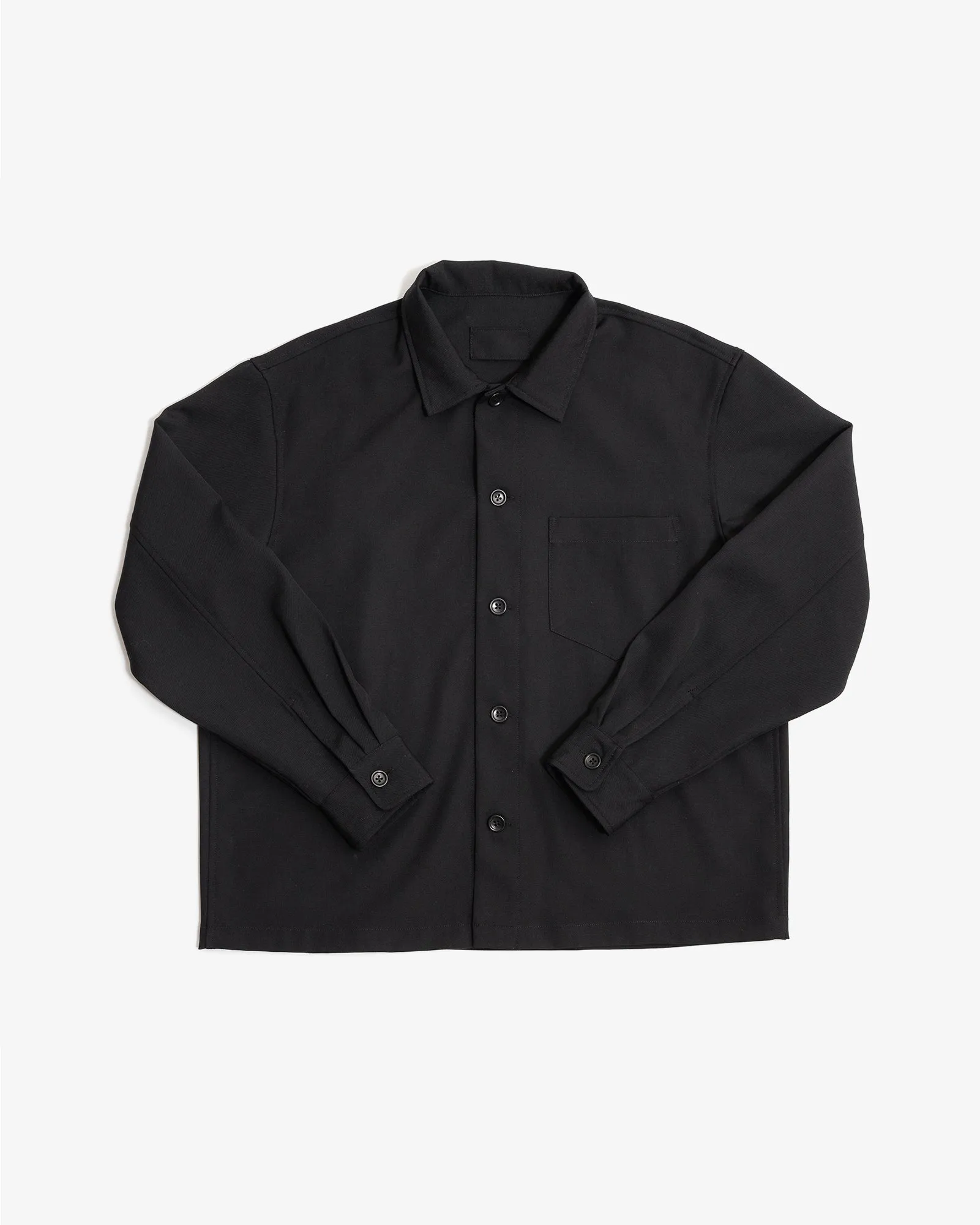 TRAVAIL SHIRT - BLACK MEDIUMWEIGHT WOOL GABARDINE sold by James Coward