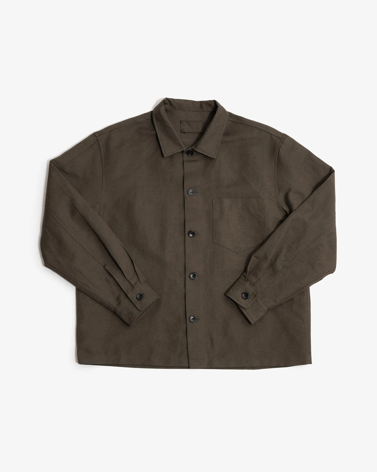 TRAVAIL SHIRT - COFFEE GROUNDS WELTERWEIGHT BELGIAN LINEN sold by James Coward