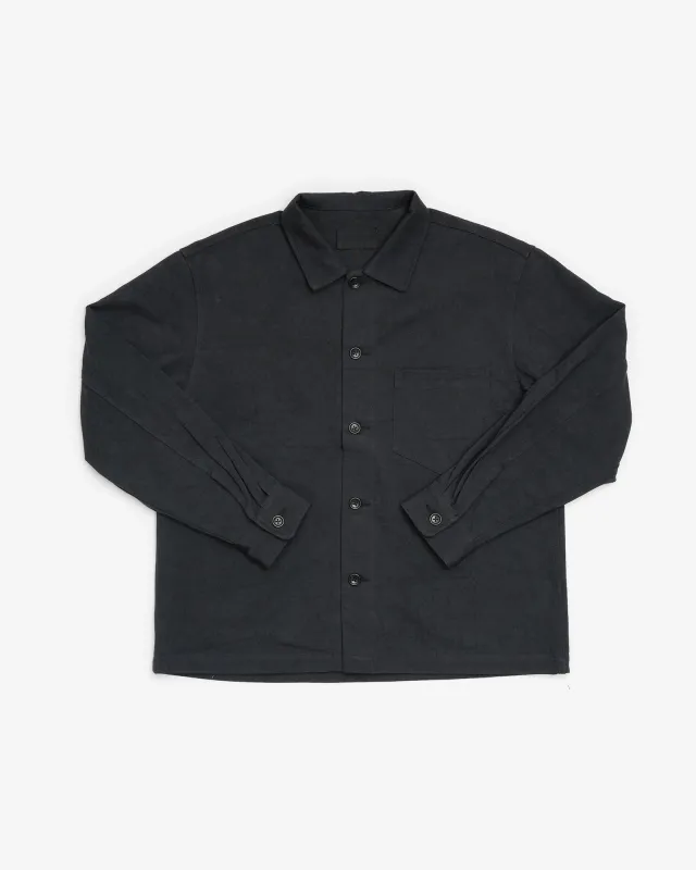 TRAVAIL SHIRT - BLACK DRUM DYED BACK SATIN made by James Coward