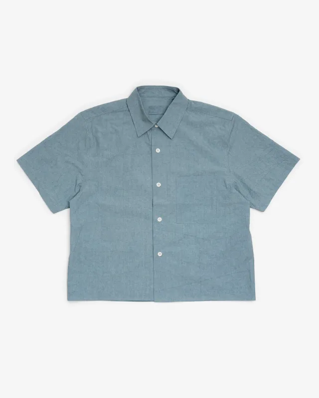 SHORT SLEEVE SHIRT - LIGHT BLUE SUN DRIED TYPEWRITER CLOTH made by James Coward