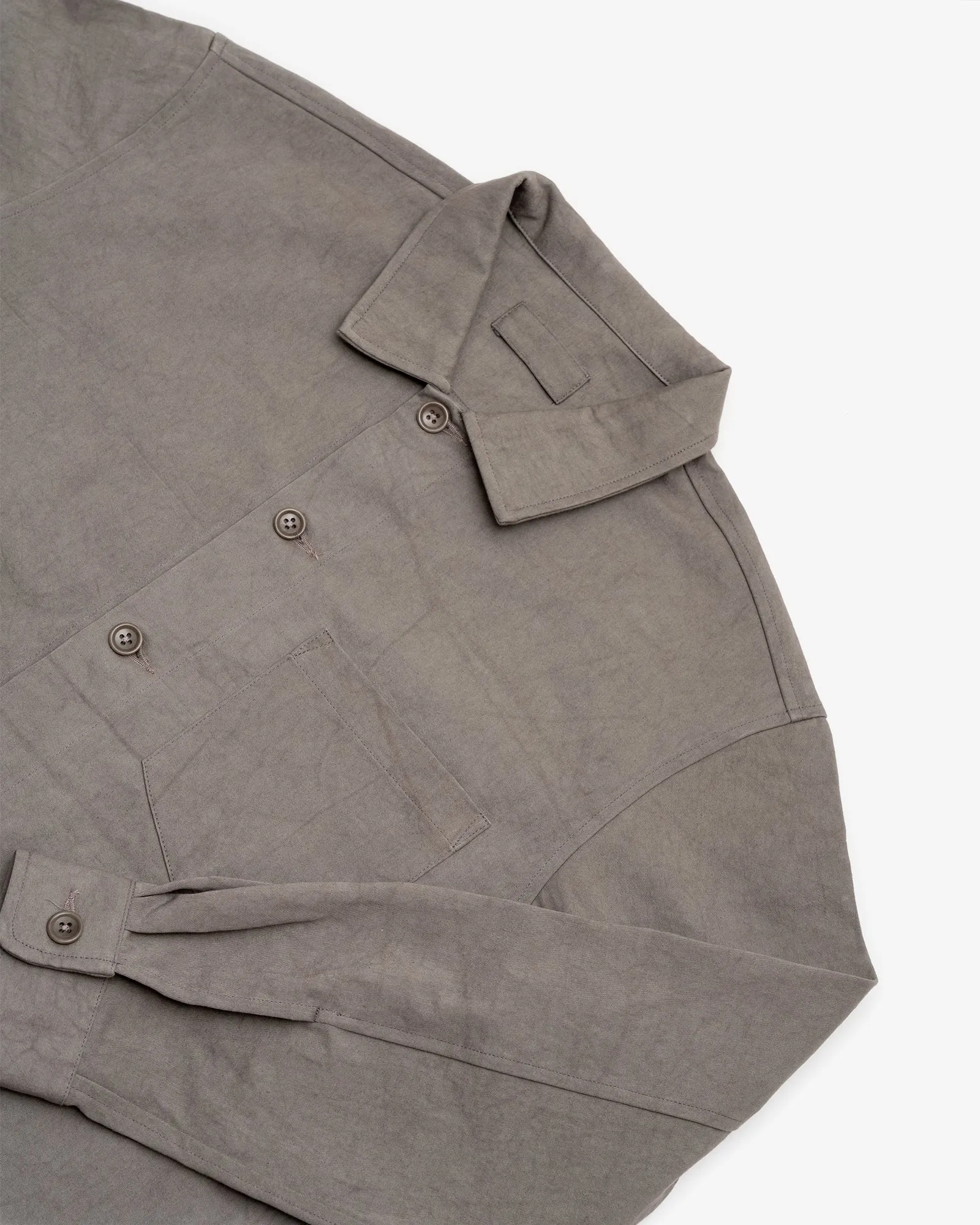 TRAVAIL SHIRT - LIGHT GREY DRUM DYED BACK SATIN sold by James Coward product image thumbnail 2